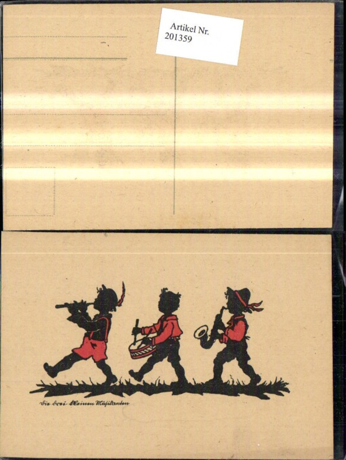 201359,Scherenschnitte Silhouette Drei kleine Musikanten Kinder Instrumente Flöte Trommel Saxophon