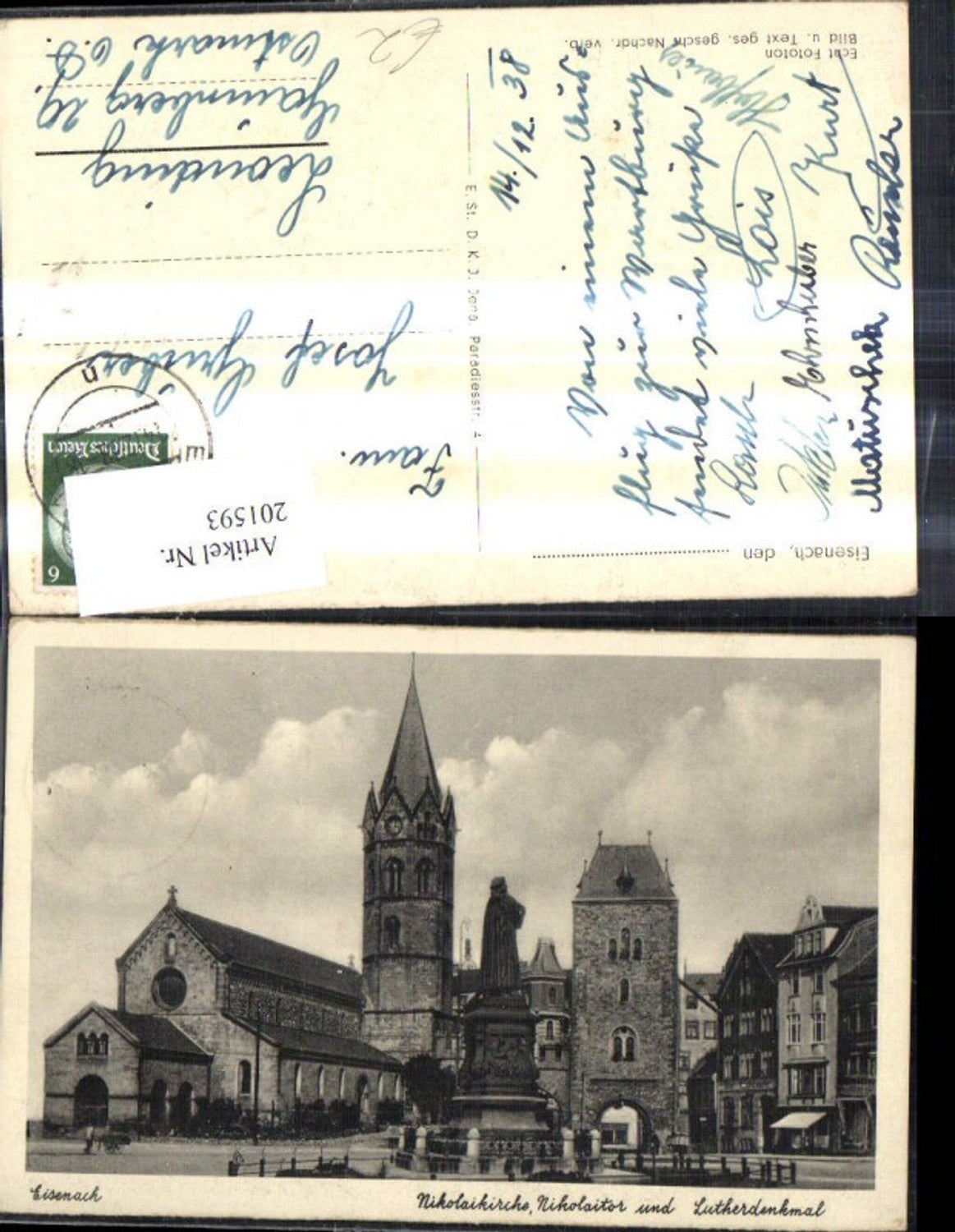 201593,Eisenach Nikolaikirche Nikolaitor u. Lutherdenkmal Denkmal Kirche