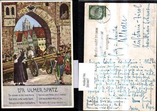 201667, Ulmer Spatz Ulm poem horses carriages people