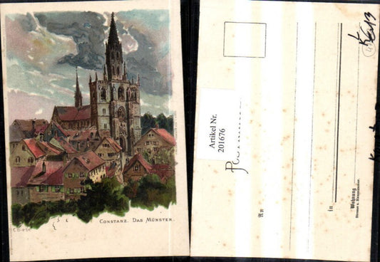 201676, Artist Lithograph C. Biese, Constance, The Minster Church