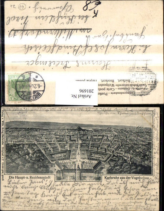 201696, Artist AK C. Grote Karlsruhe, bird's-eye view, total view