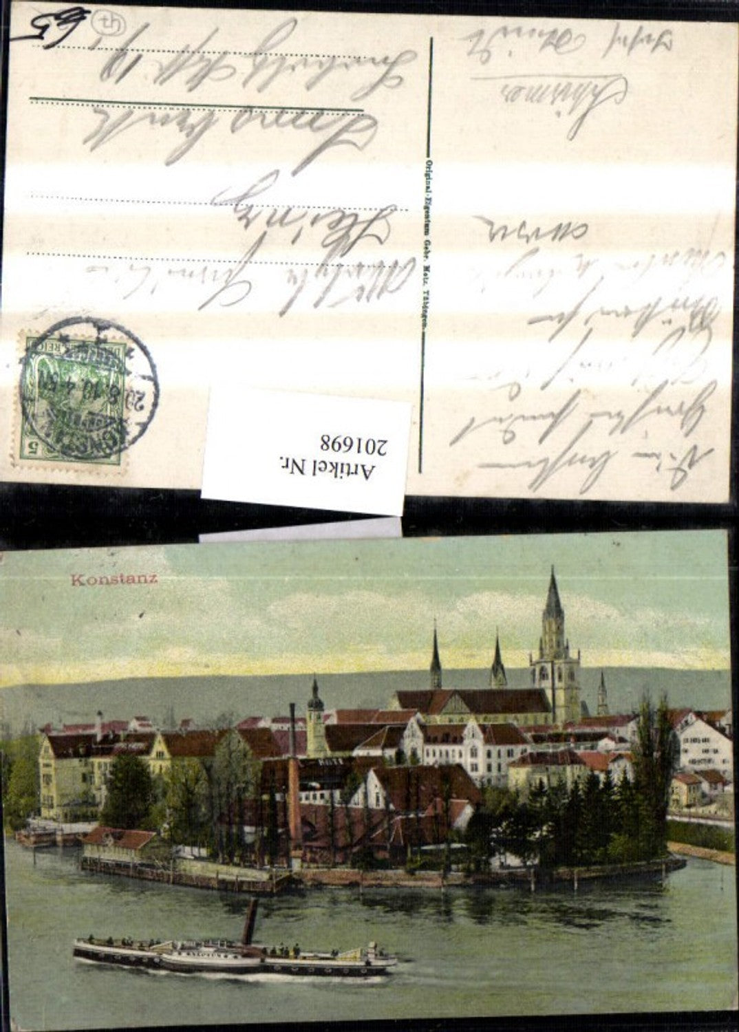 201698, Konstanz Partial view of church tower steamer