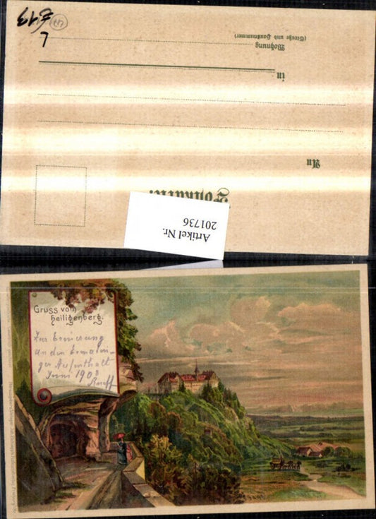 201736, Litho AK Greetings from Heiligenberg Party Castle