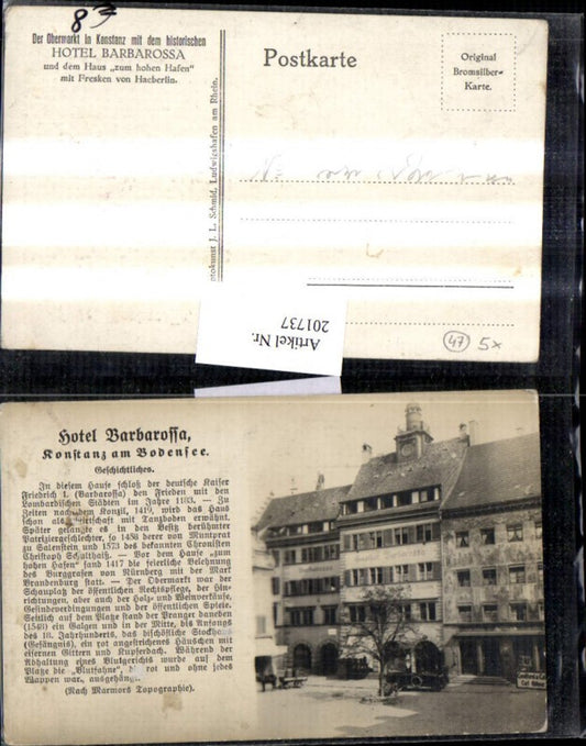 201737, Konstanz on Lake Constance, Hotel Barbarossa, Historical Text