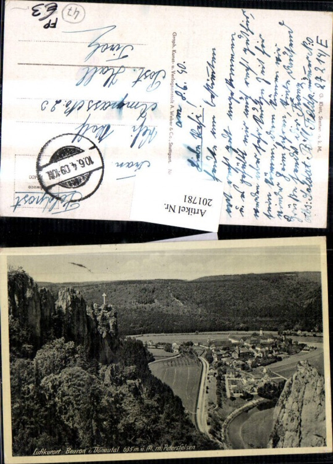 201781,Beuron i. Donautal Totale m. Petersfelsen Kreuz Feldpost 1909
