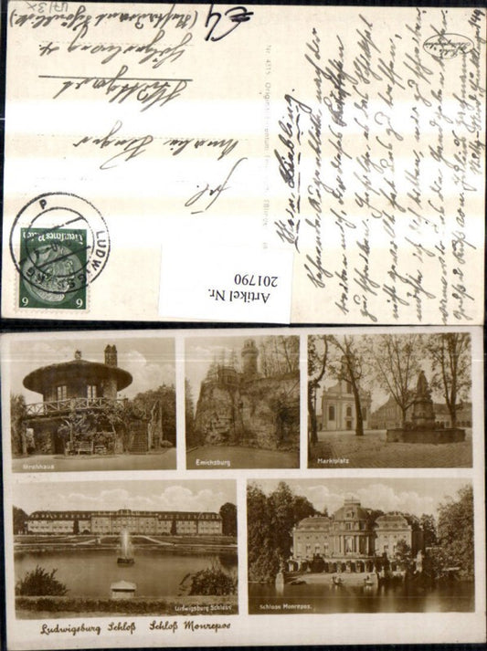 201790, Ludwigsburg Palace and Monrepos Market Square with Church Fountain Emichsburg Straw House Multi-view postcard