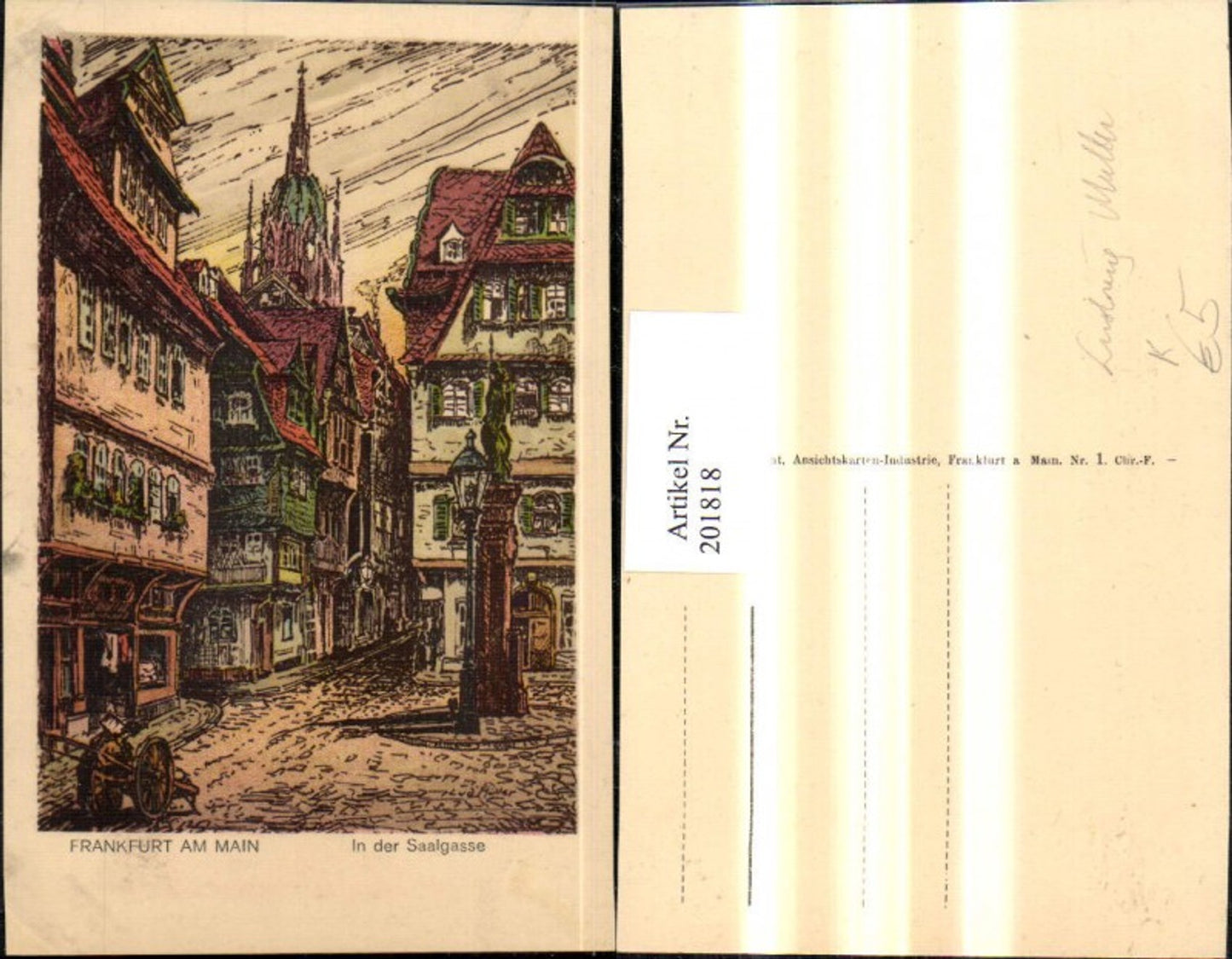 201818,Künstler AK Ludwig Müller Frankfrut am Main In d. Saalgasse Straßenansicht Dom