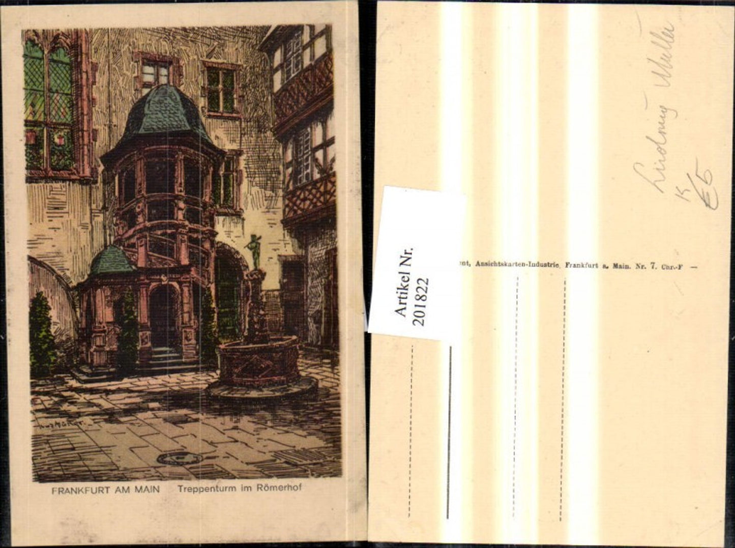 201822,Künstler AK Ludwig Müller Frankfurt am Main Treppenturm im Römerhof