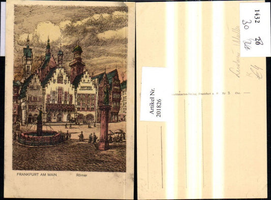 201826,Künstler AK Ludwig Müller Frankfurt am Main Römer Platz Brunnen Kirchenturm Türme