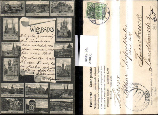 201830,Wiesbaden Totale Theater Kurhaus Kirche Kapelle Brunnen Schlossplatz Denkmäler Mehrbildkarte