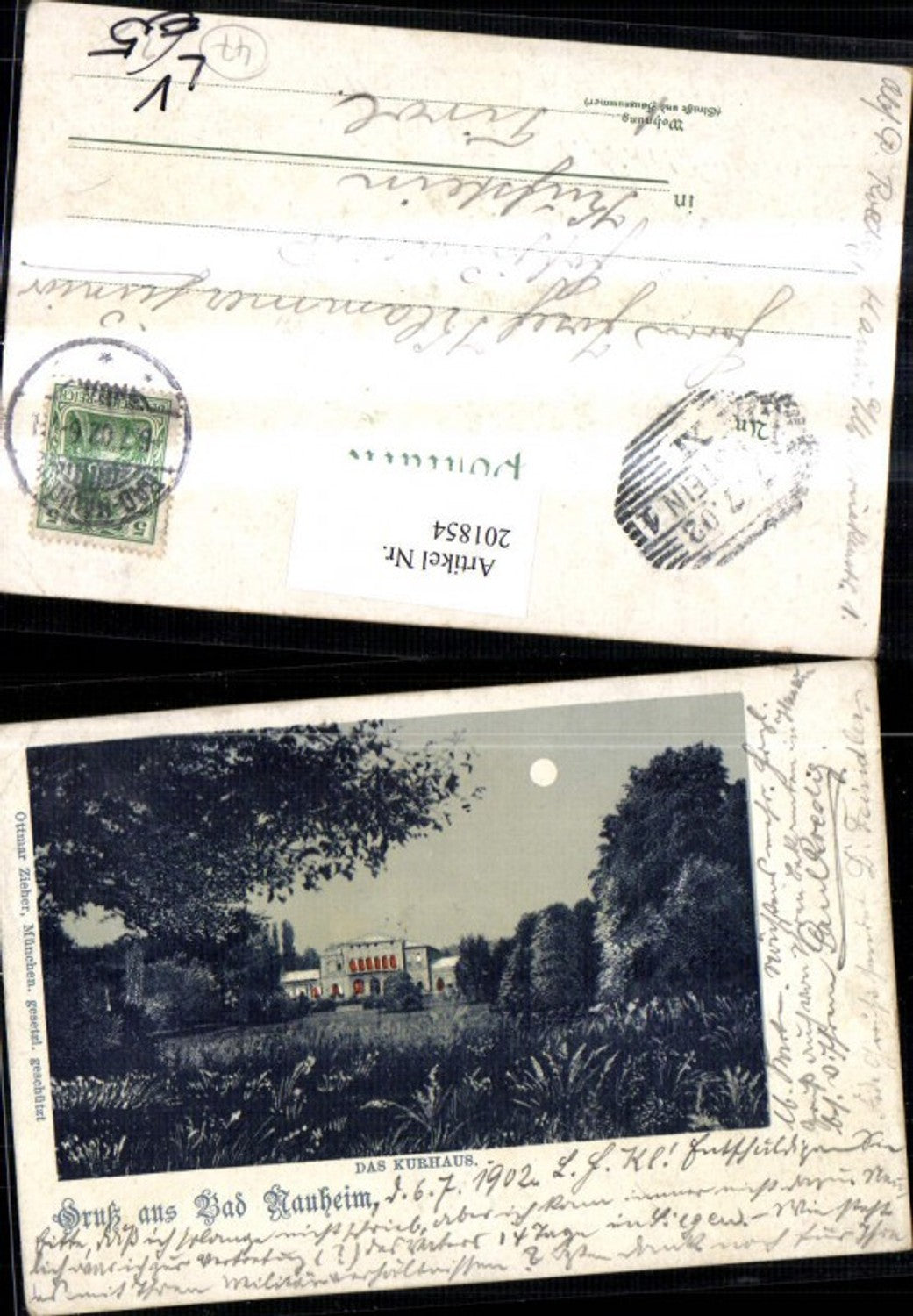 201854,Litho AK Mondschein Gruß aus Bad Nauheim Kurhaus pub Ottmar Zieher