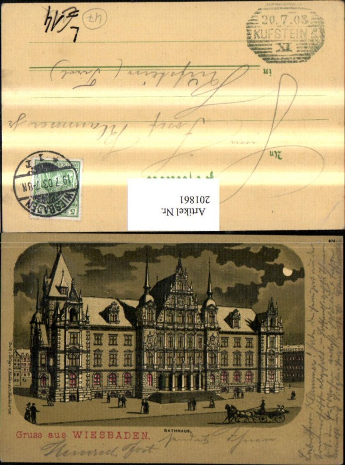 201861,Litho AK Mondschein Gruß aus Wiesbaden Rathaus Mond