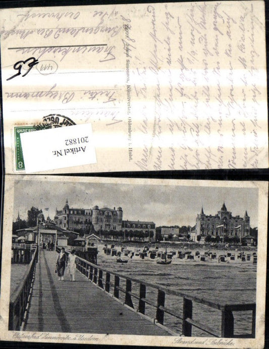 201882,Ostseebad Zinnowitz a. Usedom Strand u. Seebrücke Strandkorb