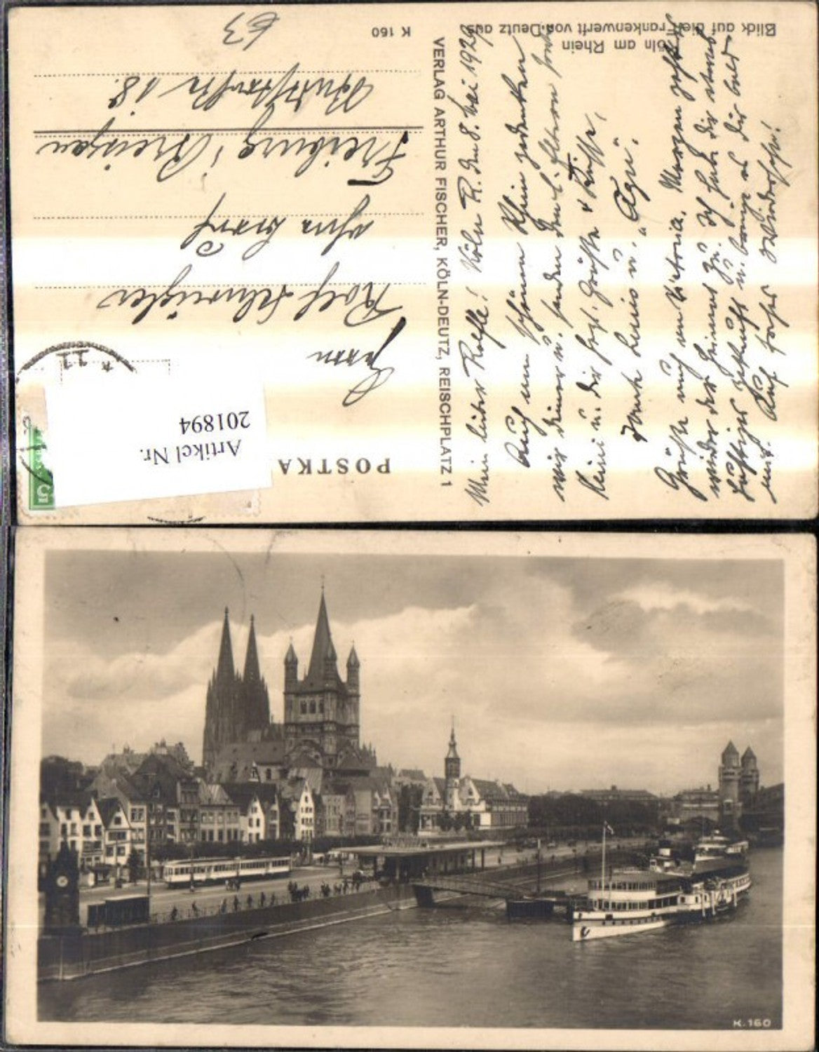201894,Köln a. Rhein Blick a. d. Frankenwerft v. Deutz aus Schiff Dampfer