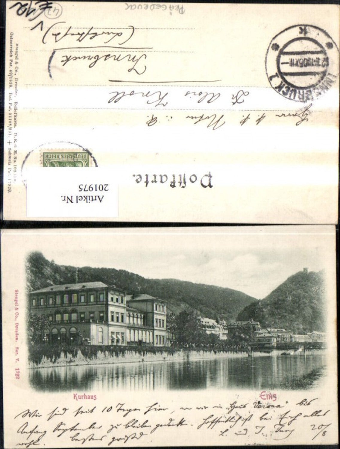 201975,Reliefkarte Ems Bad Ems Kurhaus pub Stengel Co 1722