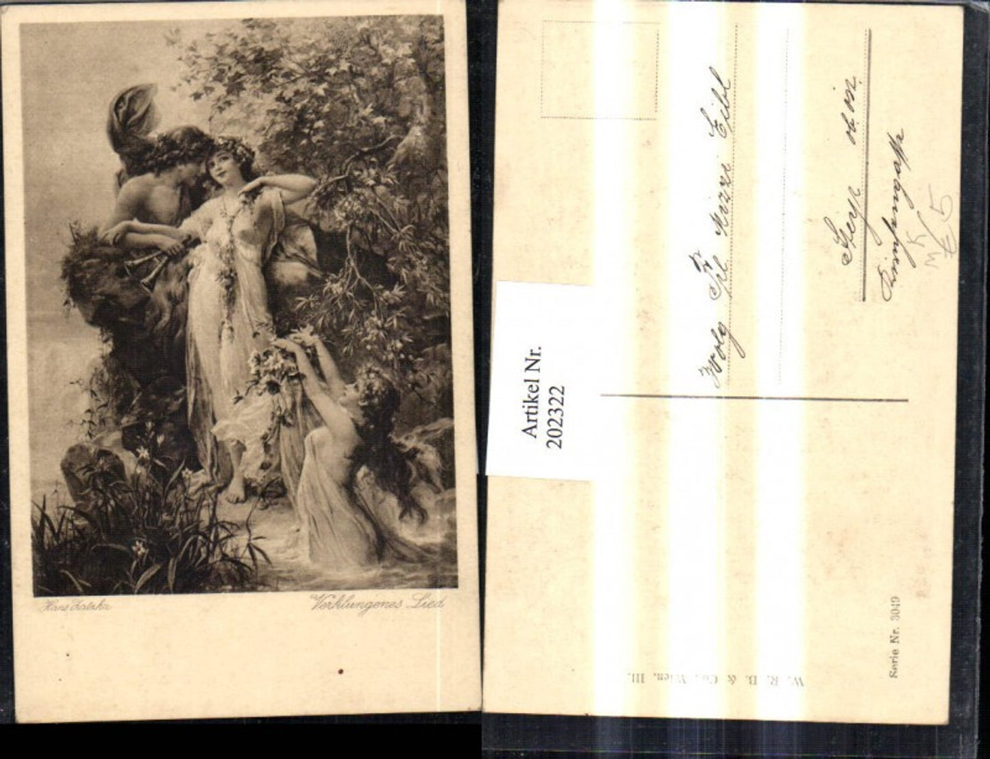 202322,Künstler AK Hans Zatzka Verklungenes Lied Frau m. Kleid Flöten Blumen