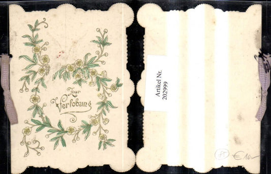 202999, Billet “For Engagement” Doves Flowers Poem Ribbon Decoration