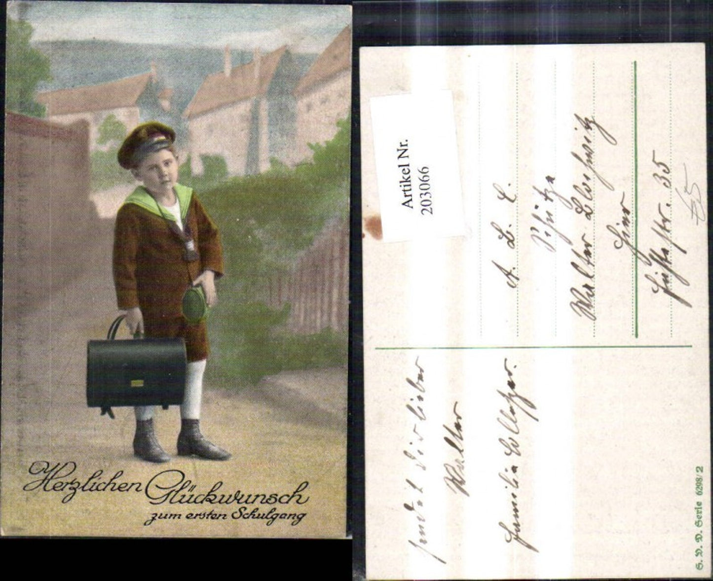 203066,Schulanfang Einschulung Bub Junge i. Matrosenanzug Schultasche Hut Tasche