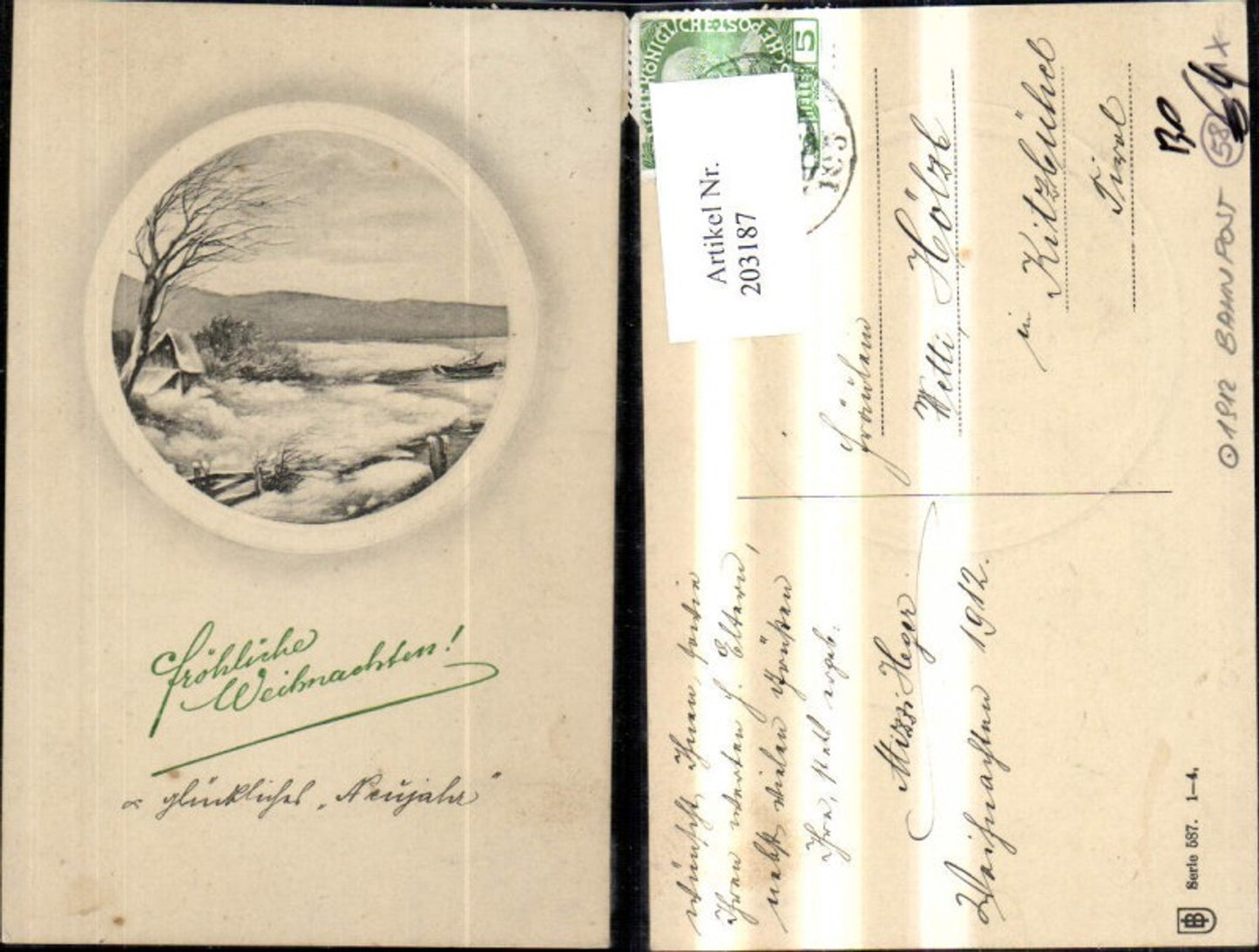 203187, Christmas Winter Landscape Embosser Passepartout Railway Post Train 195 Villach Salzburg