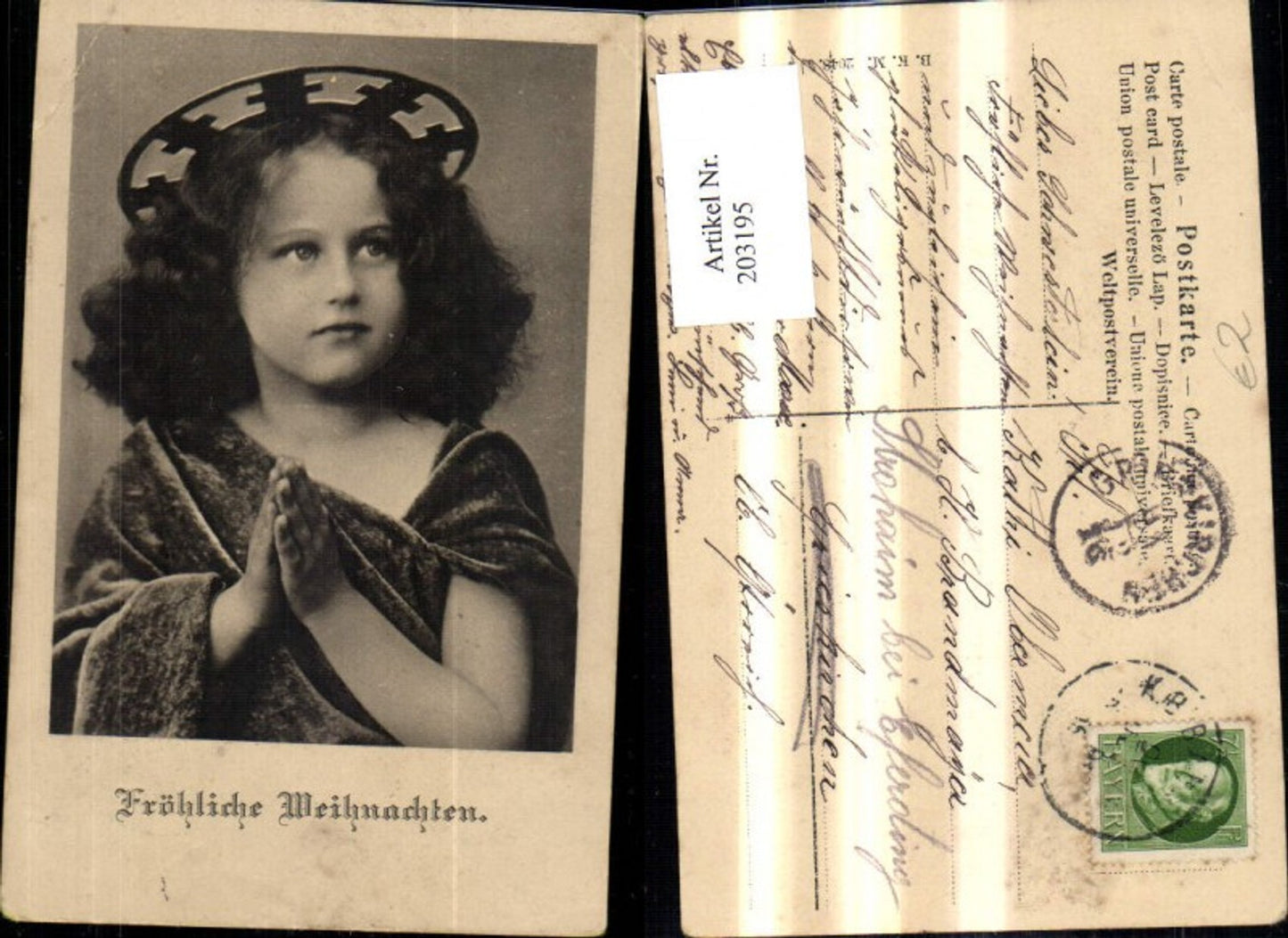 203195, Christmas girl with praying hands, headdress