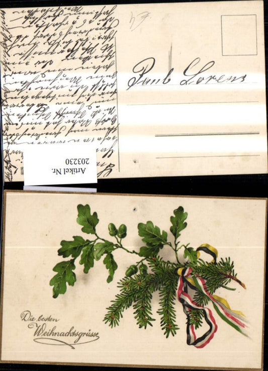 203230, Christmas oak leaf branch fir branch ribbon patriotism