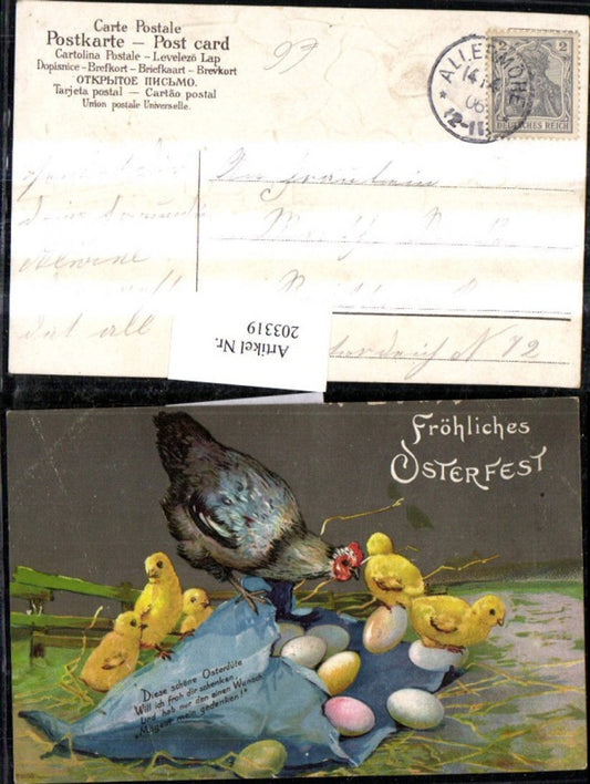 203319,Präge AK Ostern Huhn Küken Eier