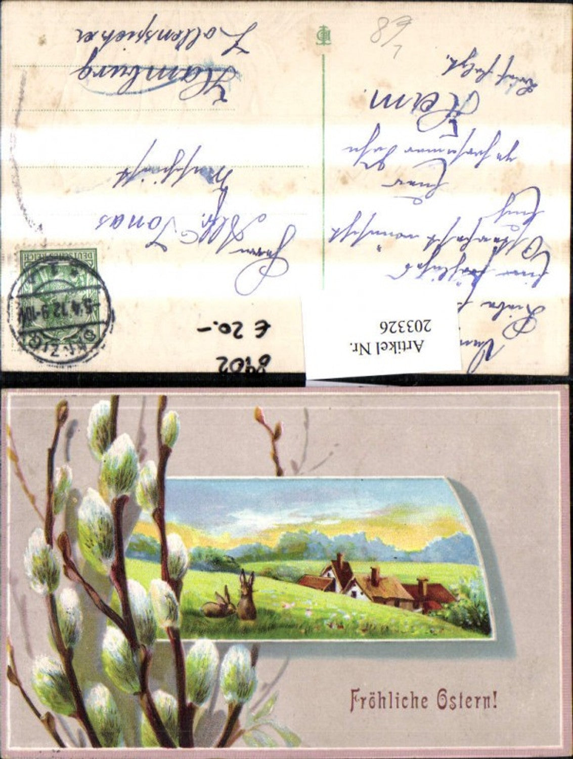 203326,Präge Litho AK Ostern Landschaft Hasen Palmzweige