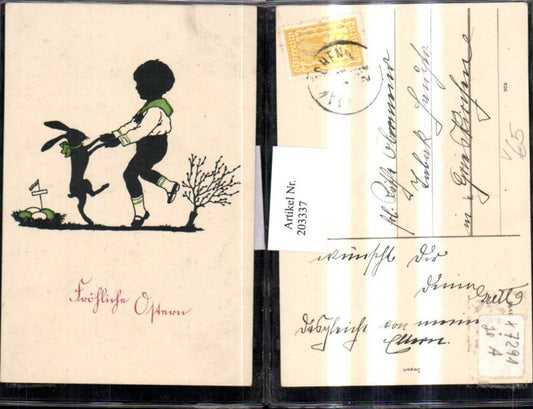 203337,Ostern Silhouette Junge tant m. Hasen Eier Schleife pub HWB 1998