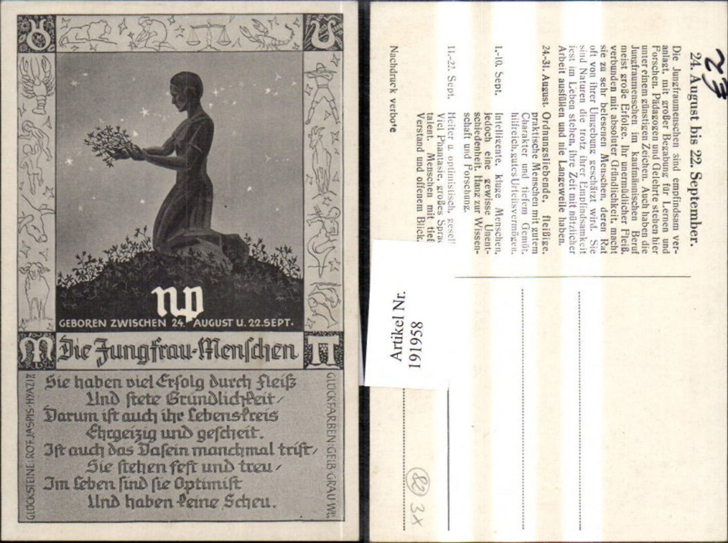 191958,Künstler AK Die Jungfrau-Menschen Jungfrau Gedicht Text
