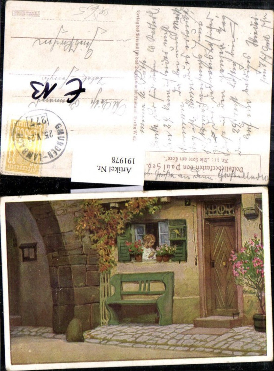 191978, Artist AK Paul Hey Folk Song Cards 31 Woman at Window pub Association of Germans Abroad VDA Railway Post Train 277