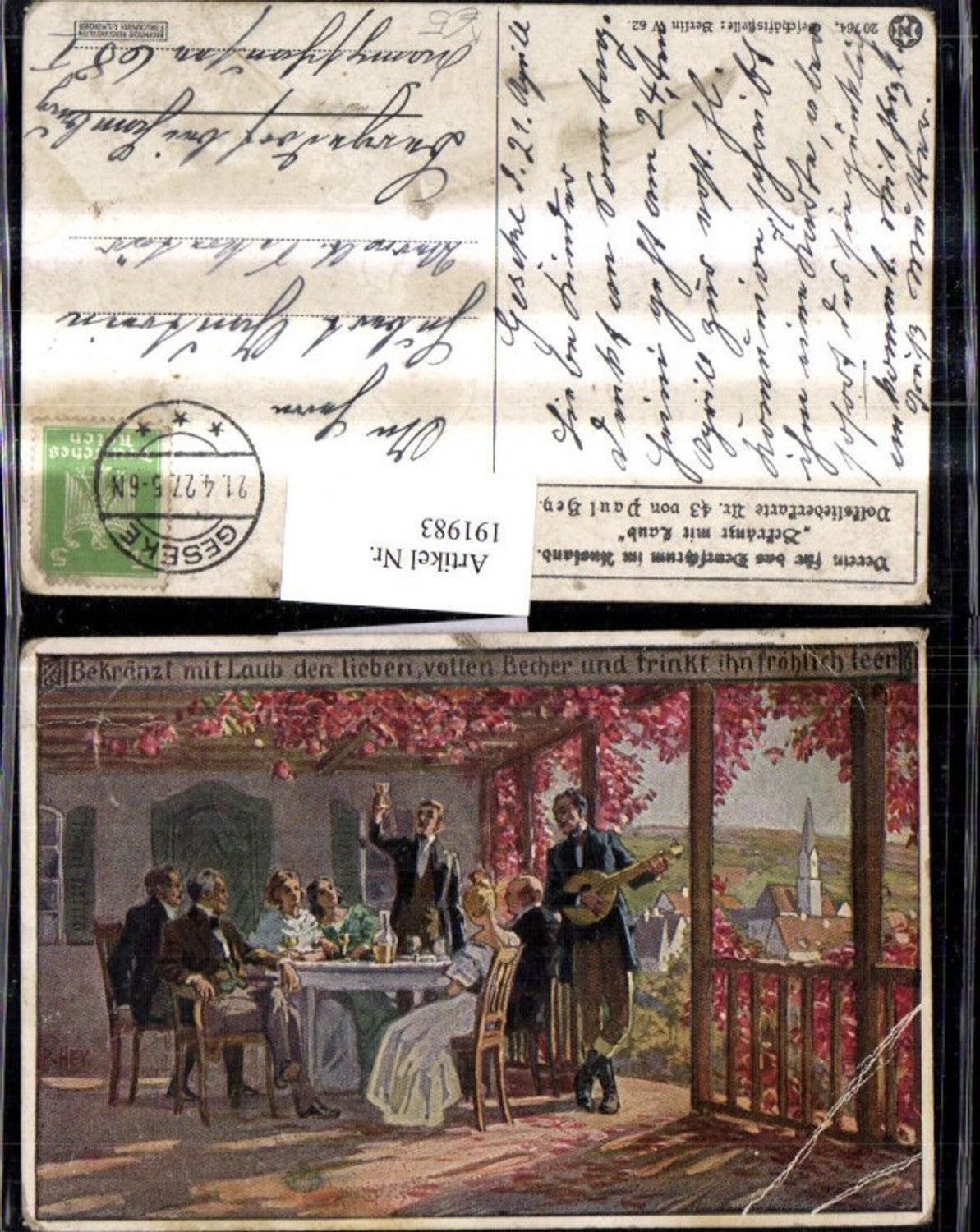 191983,Künstler AK Paul Hey Volksliederkarten 43 Bekränzl m. Laub Mandoline pub Verein Deutschtum Ausland VDA Novolito