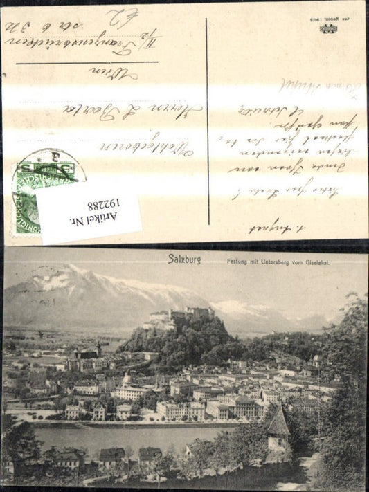 192288,Salzburg Festung m. Untersberg v. Giselakai