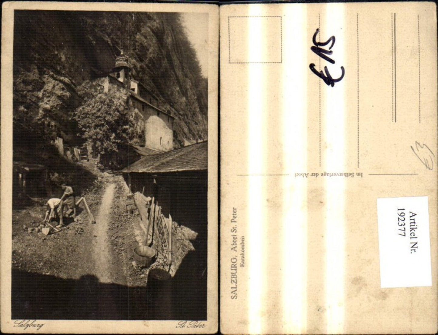 192377,Salzburg Abtei Katakomben St Peter Ansicht m. Männer Schaufel