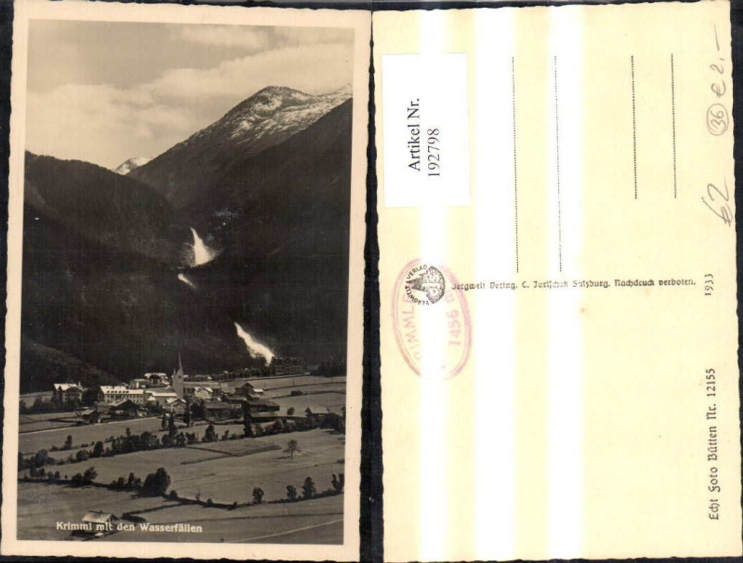 192798,Krimml m. d. Wasserfällen Wasserfall Foto Ak