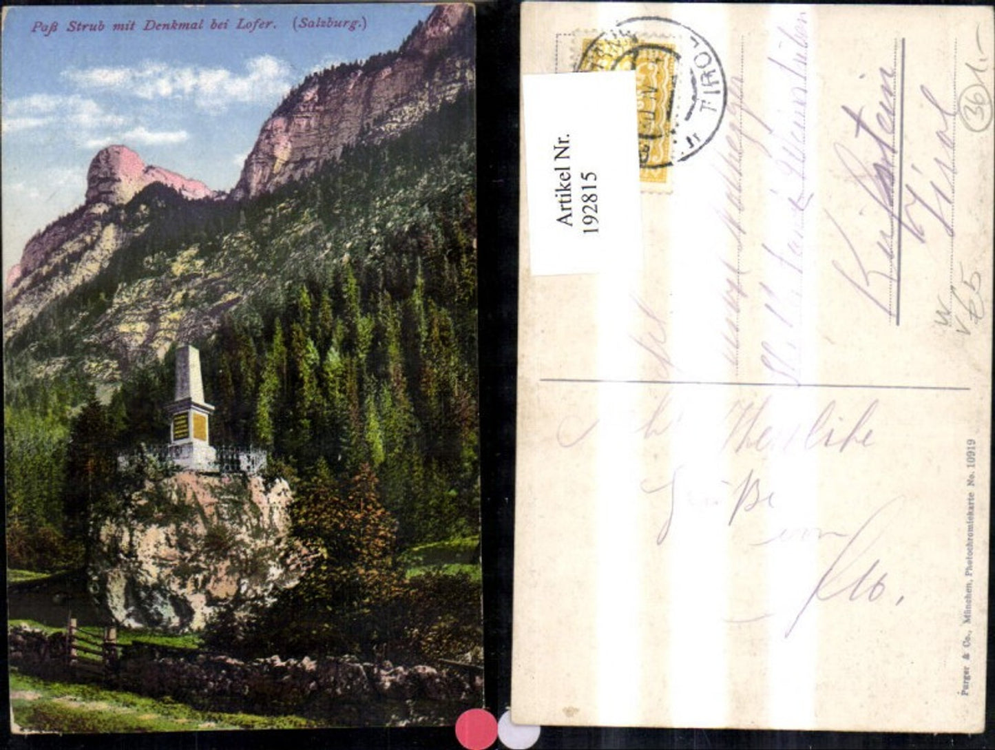 192815,Paß Strub m. Denkmal b. Lofer pub Purger Co 10919