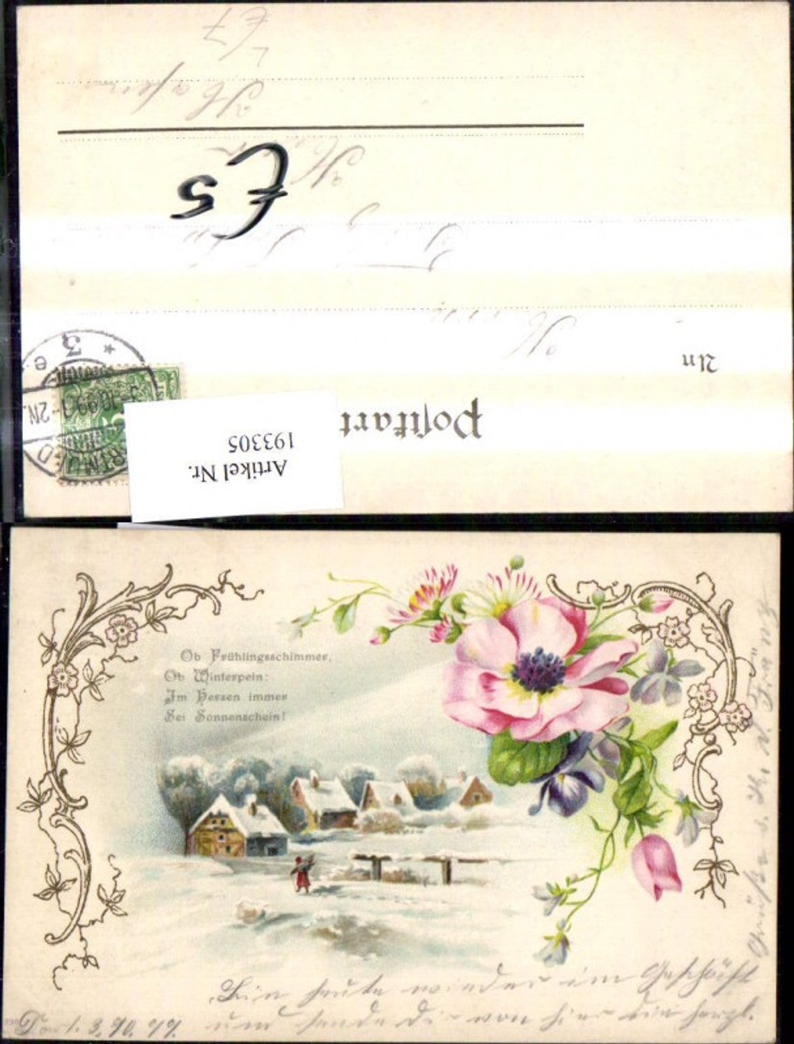 193305,Künstler Litho Winterlandschaft Blume Ornament Spruch Text