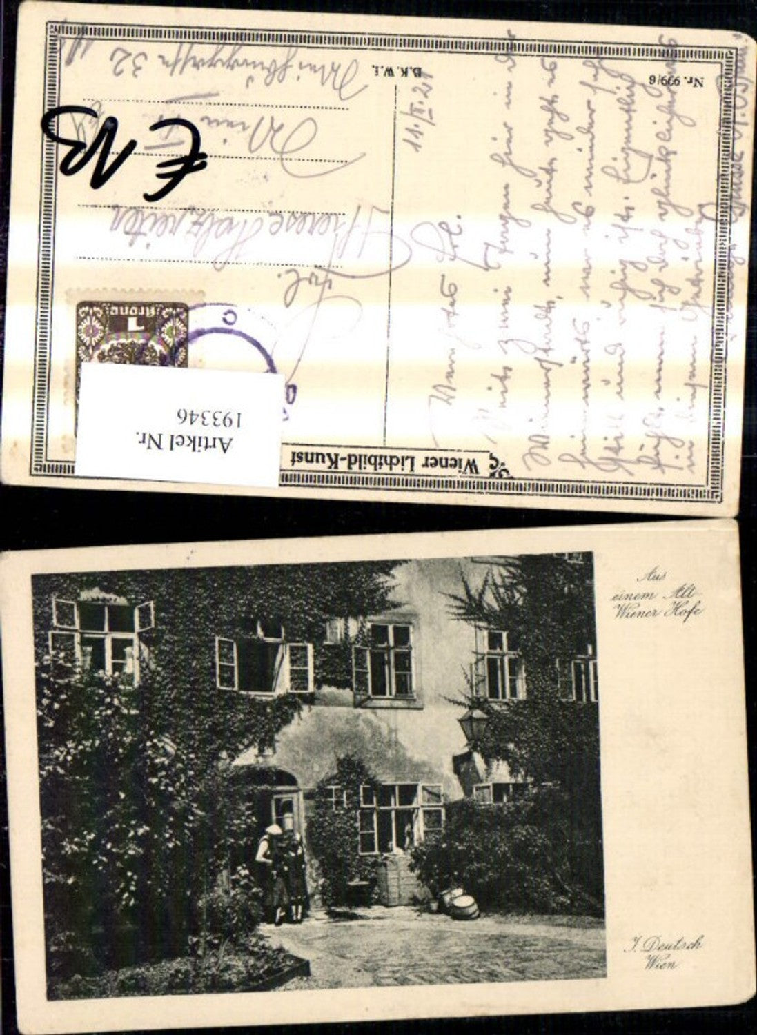 193346,Künstler Ak J. Deutsch Aus einem Alt Wiener Hofe