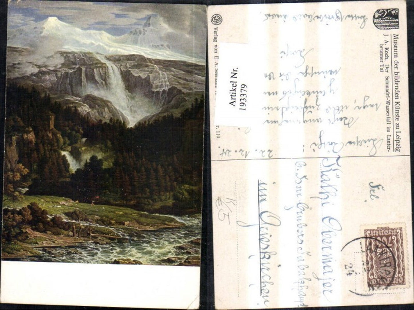 193379,Künstler Ak J. A. Koch Der Schmadri Wasserfall i. Lauterbrunner Tal