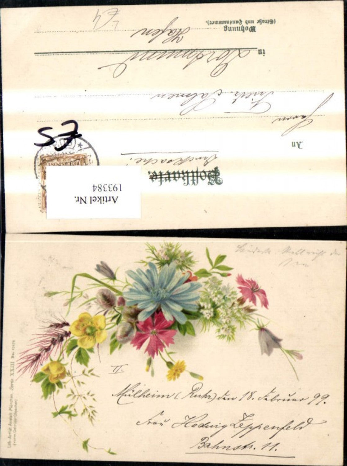 193384,Künstler Litho Blumen Zweige Getreide pub Obpacher
