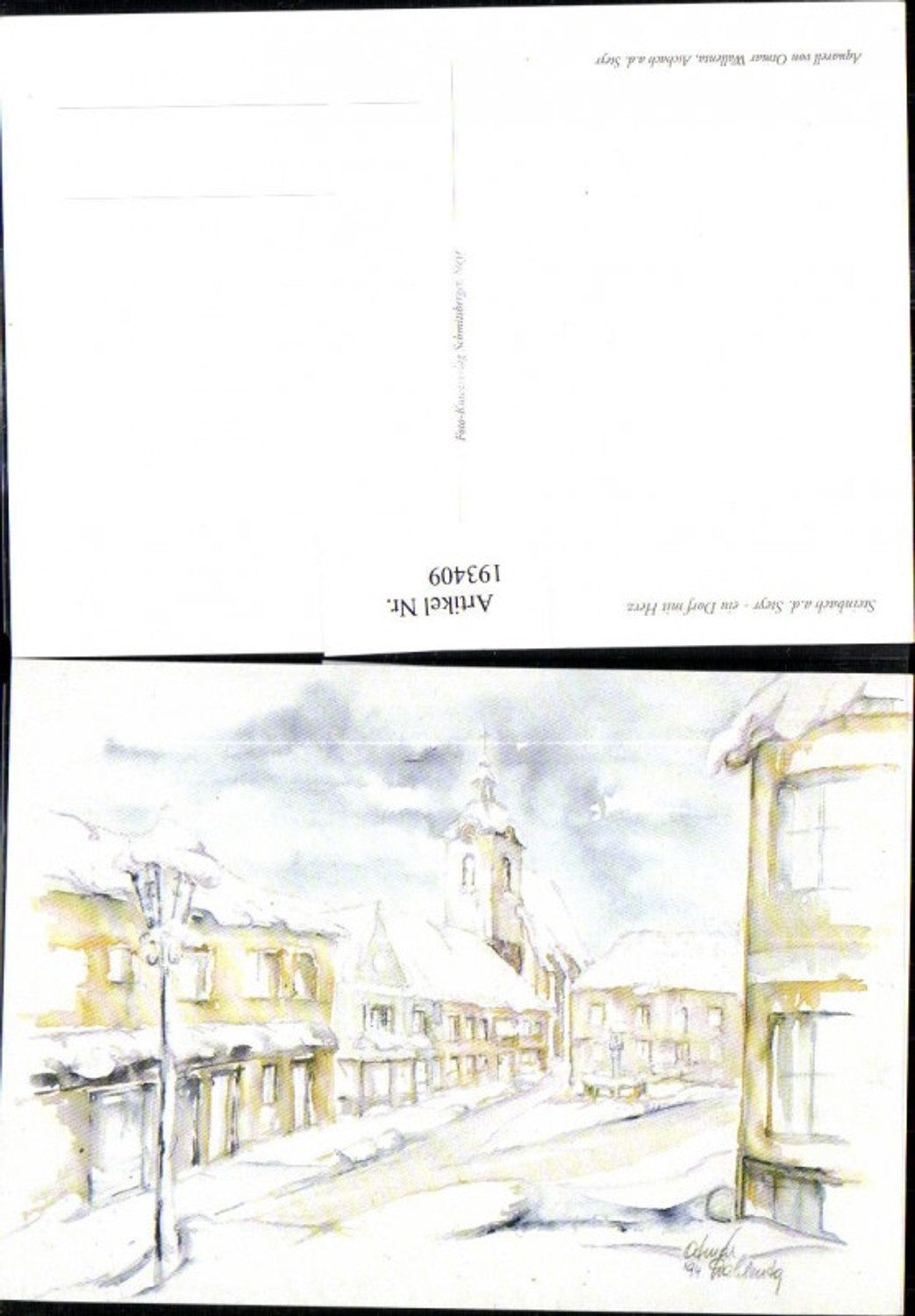 193409,Künstler AK Ottmar Wallenta Steinbach a. d. Steyr Winterbild Kirchenturm