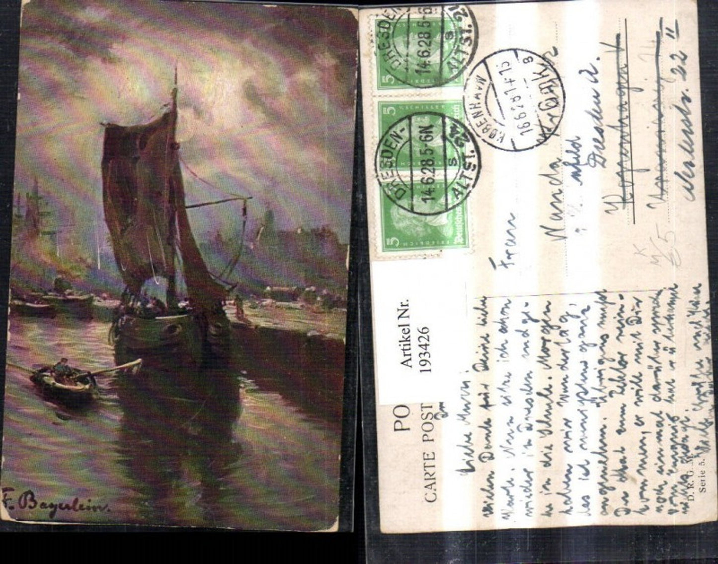 193426,Künstler AK F. Bayerlein Segelschiff Schiff Boot