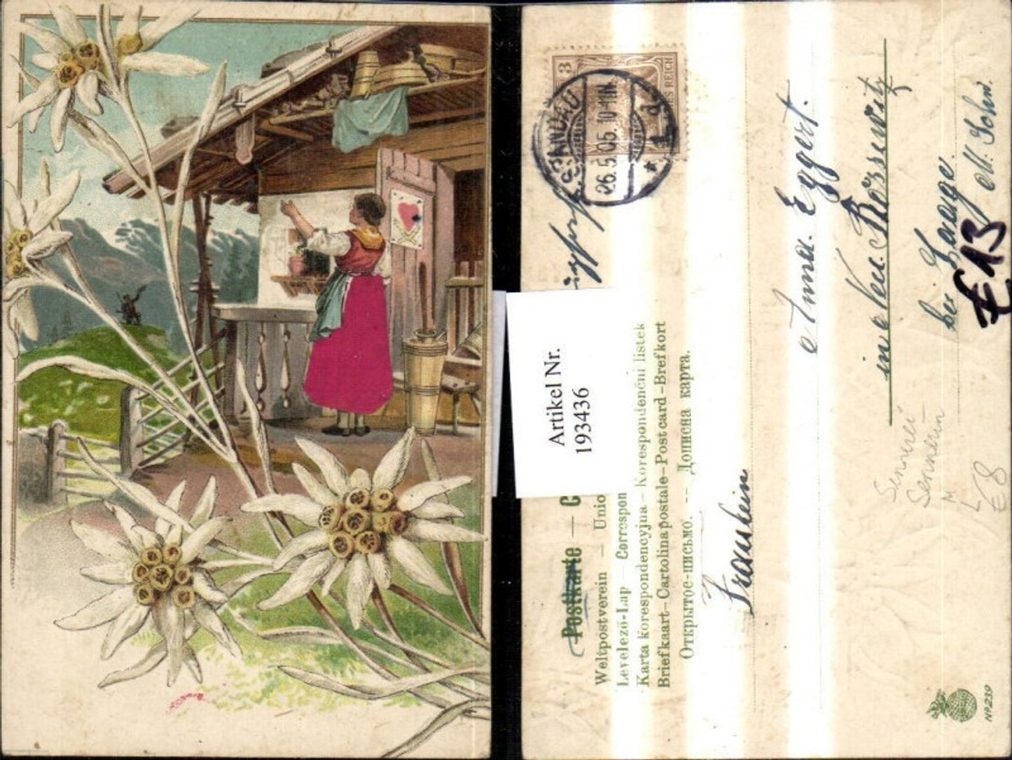 193436,Präge Litho AK Sennerei Sennerin Frau Edelweiß