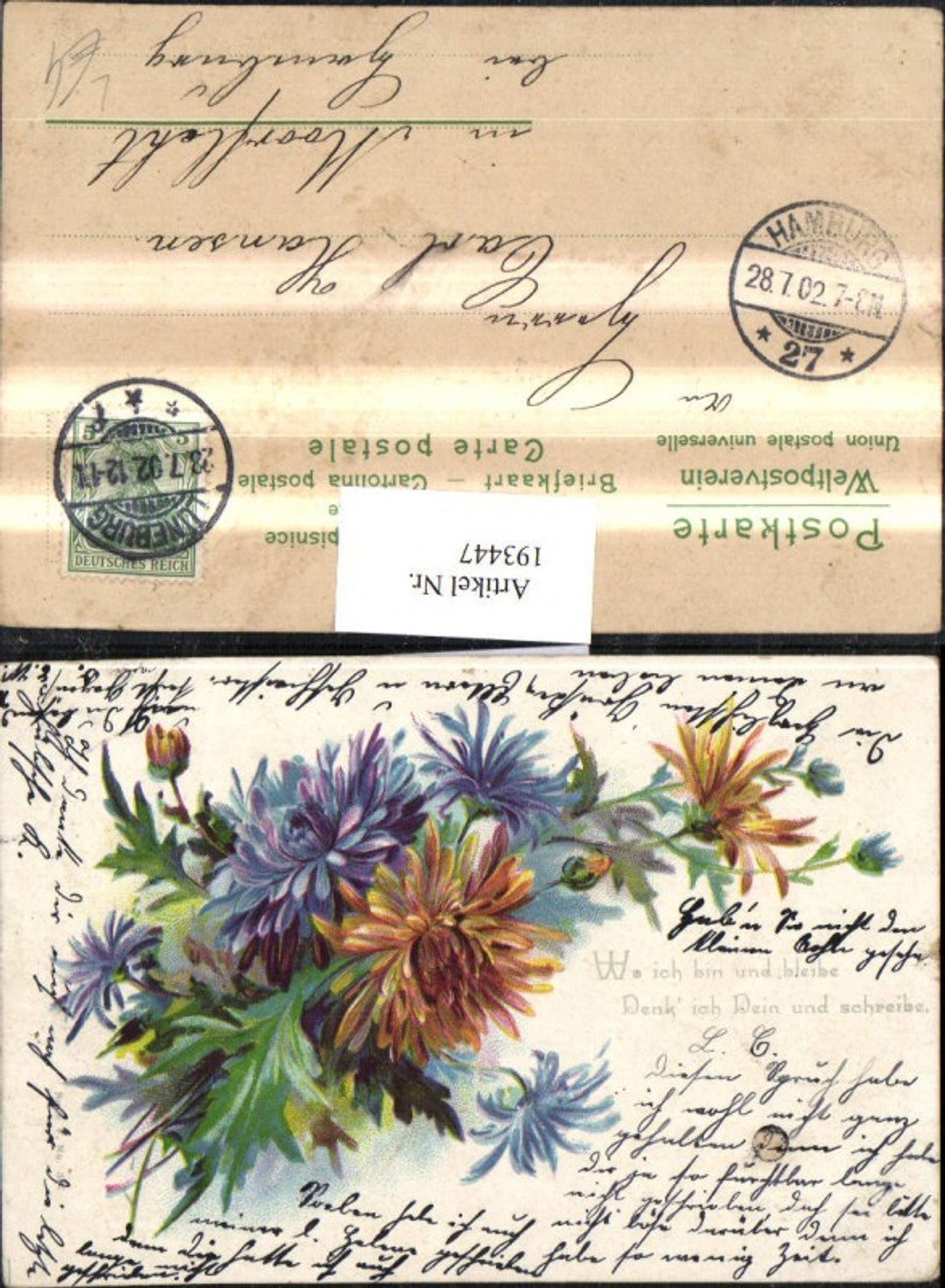 193447,Litho AK Blumen Blätter Spruch