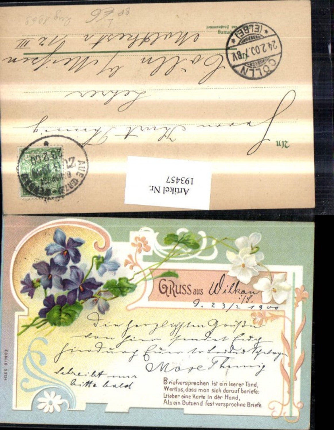 193457,Litho AK Veilchen Blumen Verzierung Gedicht Spruch Bahnpost Zug 1969
