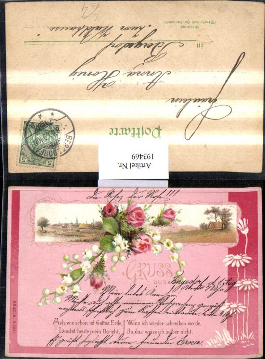 193469,Litho AK Landschaft Rosen Märzenbecher Gedicht Spruch
