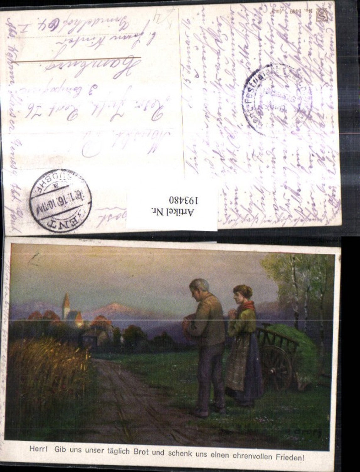 193480,Künstler AK A. Brom Bauern b. Beten Feld Wagen