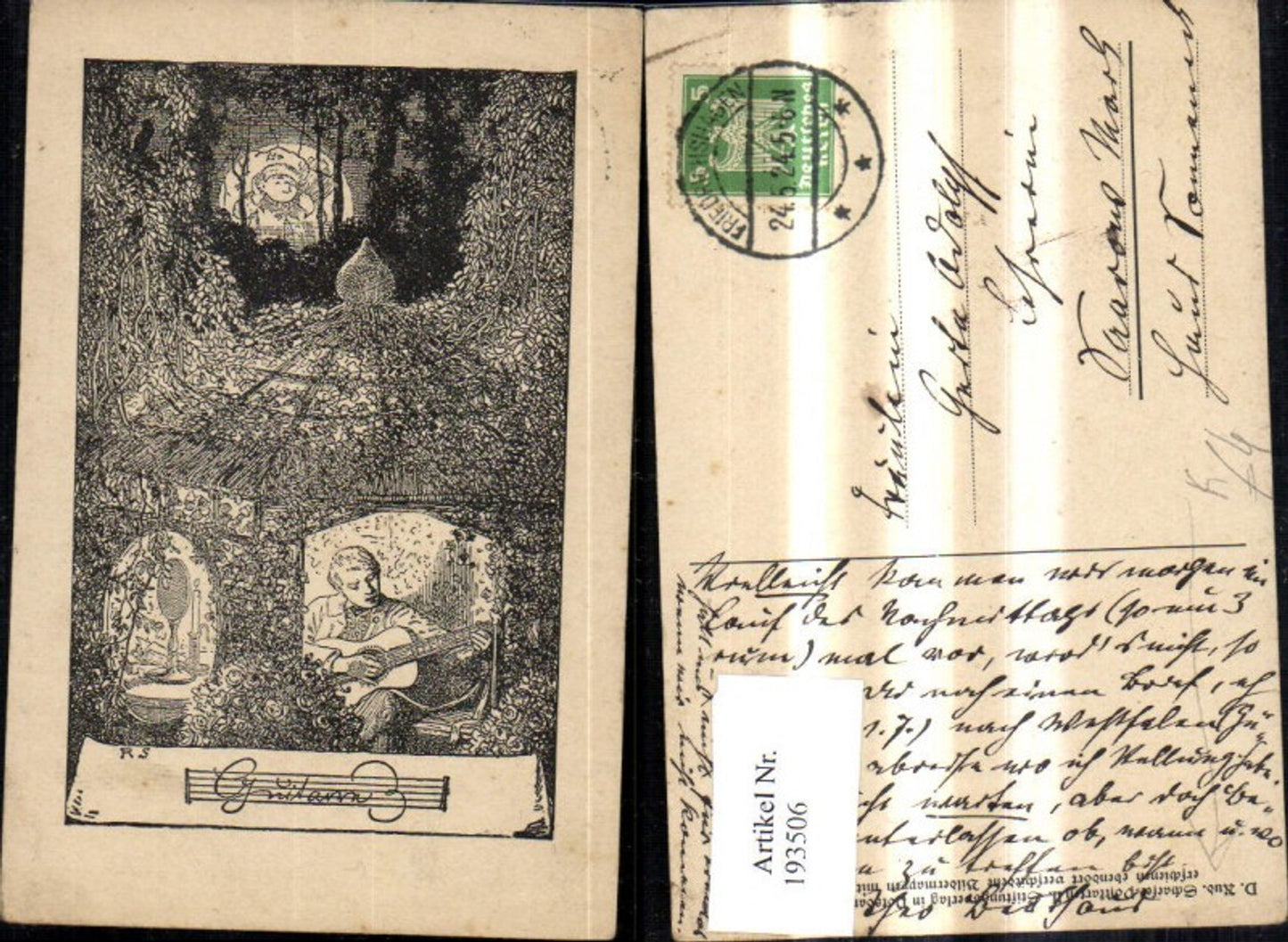 193506,Künstler AK D. Rud. Schaefer Mann m. Gitarre Kerze Spiegel Mondschein Mond