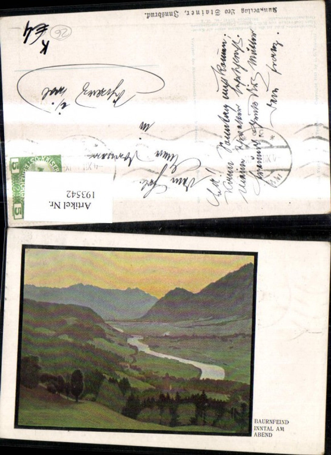 193542,Künstler Ak Baurnfeind Inntal a. Abend