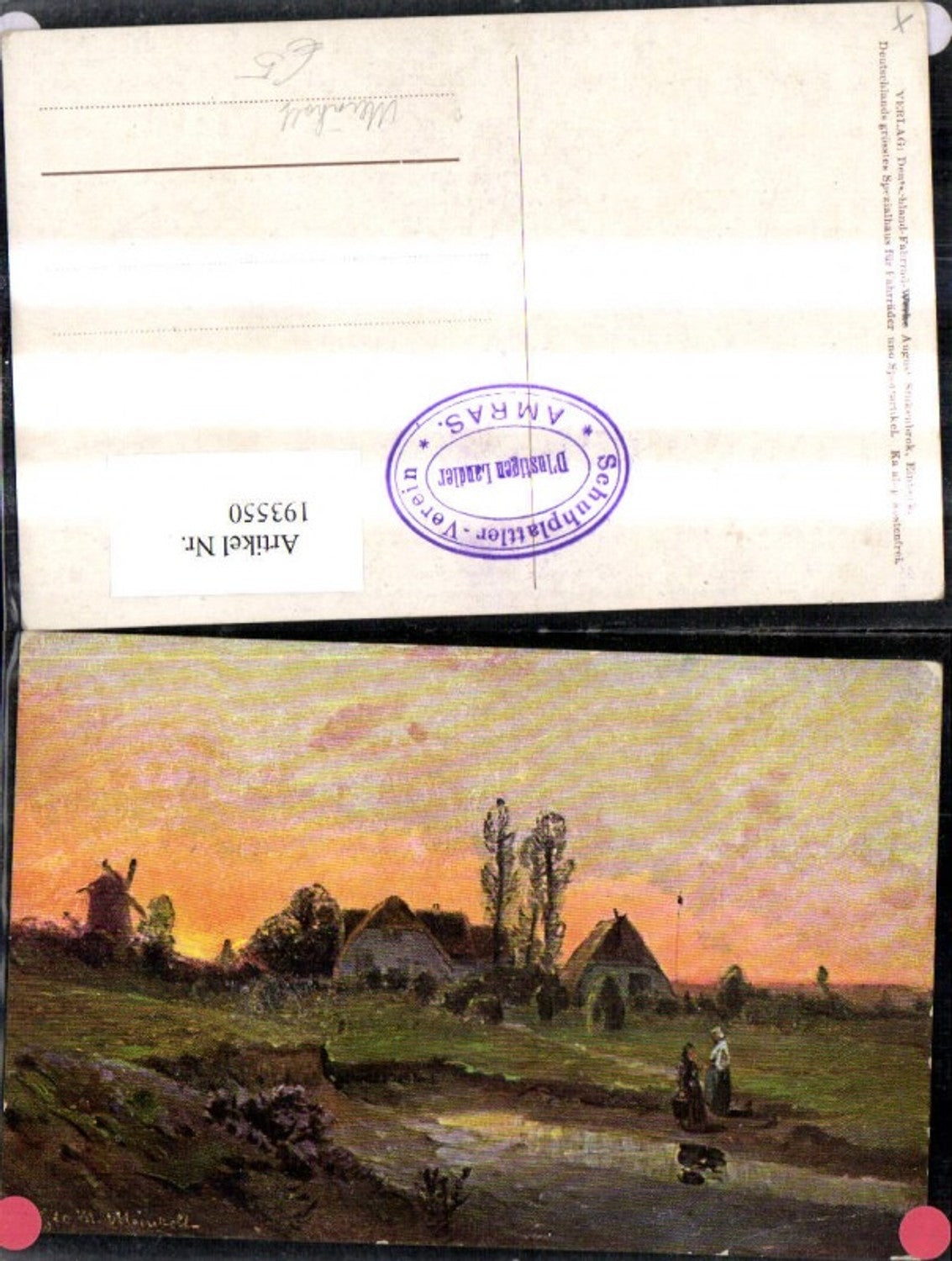 193550,Künstler Ak Meinholt Haus Hof Windmühle Landschaft Frauen