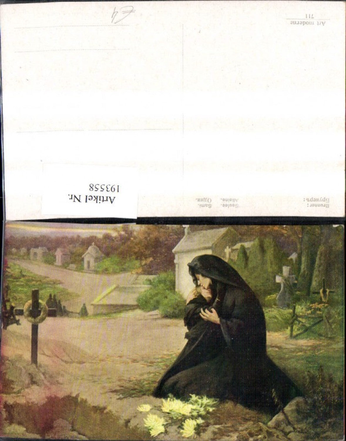 193558,Künstler Ak Brunner Seules Frau a. Grab